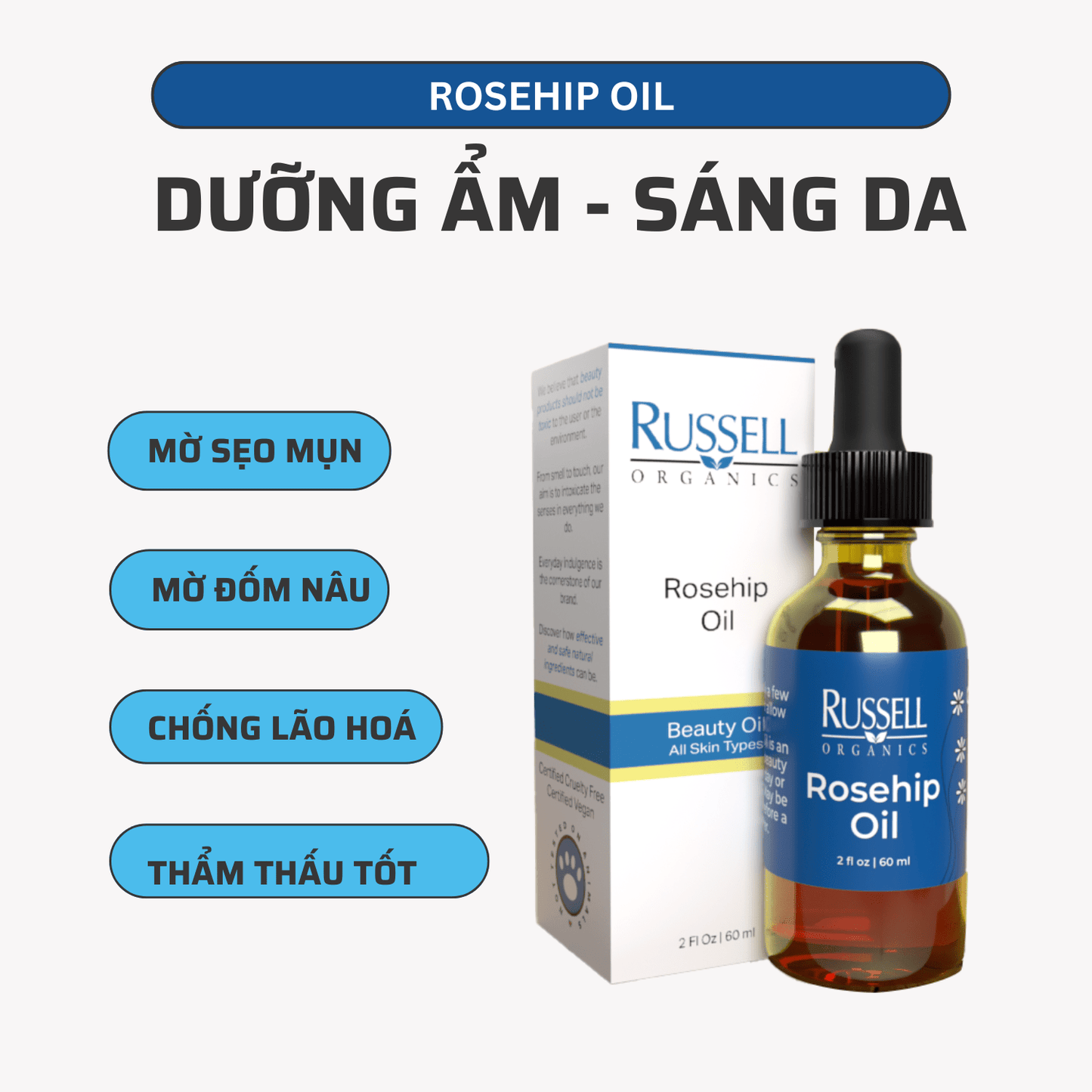 Dầu Tầm Xuân Rosehip Oil sáng da chống lão hoá - Nhật Thảo